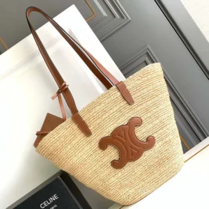 Celine Women Medium Supple Celine Classic Panier In Raffia And Calfskin