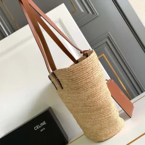Celine Women Medium Supple Celine Classic Panier In Raffia And Calfskin