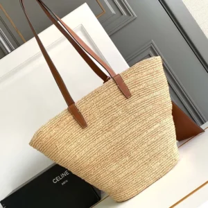 Celine Women Medium Supple Celine Classic Panier In Raffia And Calfskin