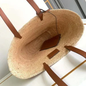 Celine Women Medium Supple Celine Classic Panier In Raffia And Calfskin