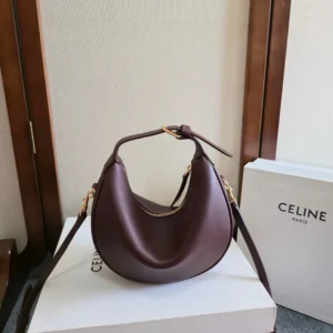 Celine Women Teen Celine Lulu in Grained Calfskin-Deep Burgundy
