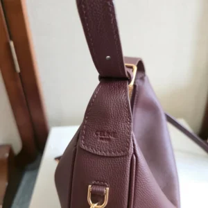 Celine Women Teen Celine Lulu in Grained Calfskin-Deep Burgundy