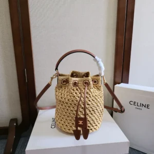 Celine Women Teen Clara Bag in Raffia and Calfskin