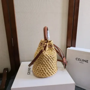 Celine Women Teen Clara Bag in Raffia and Calfskin