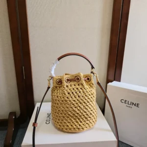 Celine Women Teen Clara Bag in Raffia and Calfskin