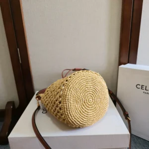 Celine Women Teen Clara Bag in Raffia and Calfskin