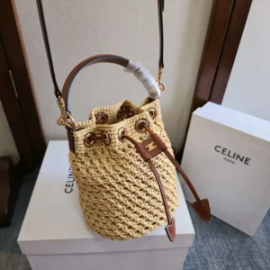 Celine Women Teen Clara Bag in Raffia and Calfskin