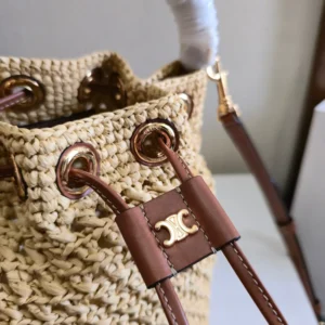 Celine Women Teen Clara Bag in Raffia and Calfskin