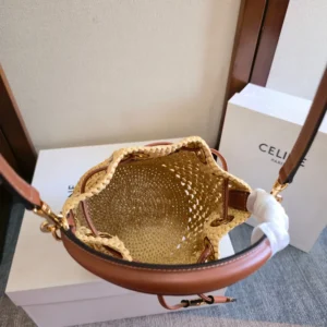 Celine Women Teen Clara Bag in Raffia and Calfskin