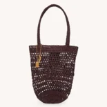 Chloe Women Small Summer Banana Tote Bag in Raffia-Kohl Brown