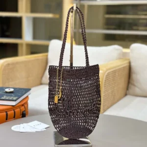 Chloe Women Small Summer Banana Tote Bag in Raffia-Kohl Brown