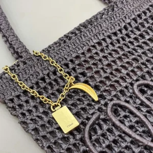 Chloe Women Small Summer Banana Tote Bag in Raffia-Kohl Brown