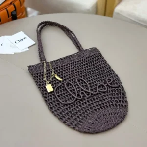 Chloe Women Small Summer Banana Tote Bag in Raffia-Kohl Brown