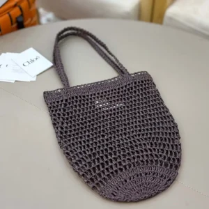 Chloe Women Small Summer Banana Tote Bag in Raffia-Kohl Brown