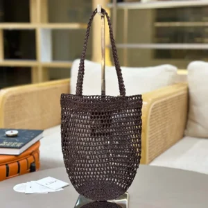 Chloe Women Small Summer Banana Tote Bag in Raffia-Kohl Brown