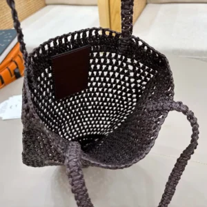 Chloe Women Small Summer Banana Tote Bag in Raffia-Kohl Brown