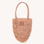 Chloe Women Small Summer Banana Tote Bag in Raffia-Pink