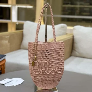 Chloe Women Small Summer Banana Tote Bag in Raffia-Pink