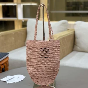 Chloe Women Small Summer Banana Tote Bag in Raffia-Pink