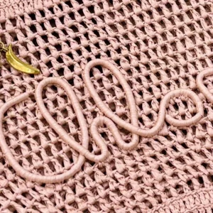 Chloe Women Small Summer Banana Tote Bag in Raffia-Pink