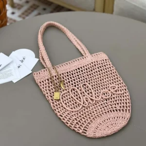 Chloe Women Small Summer Banana Tote Bag in Raffia-Pink