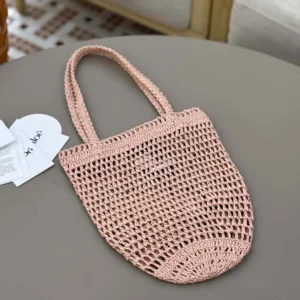 Chloe Women Small Summer Banana Tote Bag in Raffia-Pink