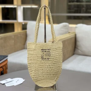 Chloe Women Small Summer Banana Tote Bag in Raffia-Sandy
