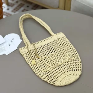 Chloe Women Small Summer Banana Tote Bag in Raffia-Sandy