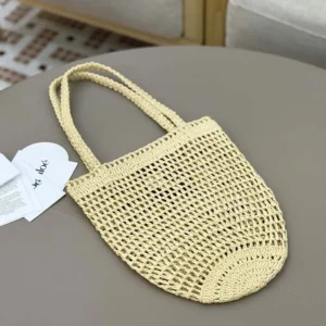 Chloe Women Small Summer Banana Tote Bag in Raffia-Sandy