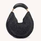 Chloe Women Summer Banana Hobo Bag In Raffia-Black