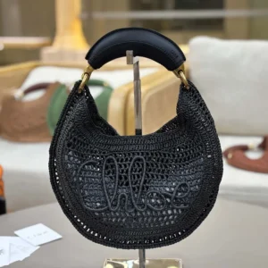 Chloe Women Summer Banana Hobo Bag In Raffia-Black