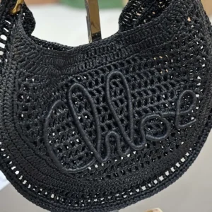 Chloe Women Summer Banana Hobo Bag In Raffia-Black