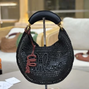 Chloe Women Summer Banana Hobo Bag In Raffia-Black