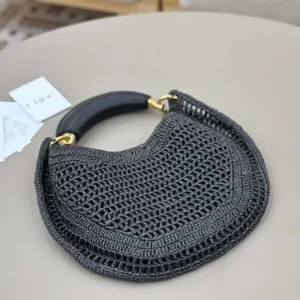 Chloe Women Summer Banana Hobo Bag In Raffia-Black