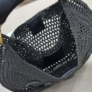 Chloe Women Summer Banana Hobo Bag In Raffia-Black