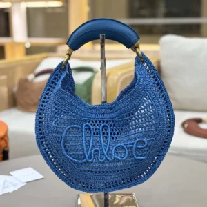 Chloe Women Summer Banana Hobo Bag In Raffia-Blue