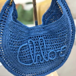 Chloe Women Summer Banana Hobo Bag In Raffia-Blue