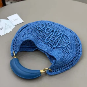 Chloe Women Summer Banana Hobo Bag In Raffia-Blue