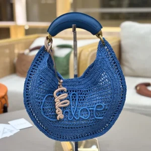Chloe Women Summer Banana Hobo Bag In Raffia-Blue