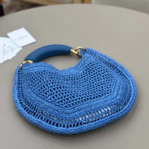 Chloe Women Summer Banana Hobo Bag In Raffia-Blue