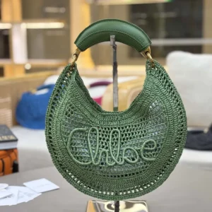 Chloe Women Summer Banana Hobo Bag In Raffia-Green