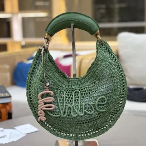 Chloe Women Summer Banana Hobo Bag In Raffia-Green