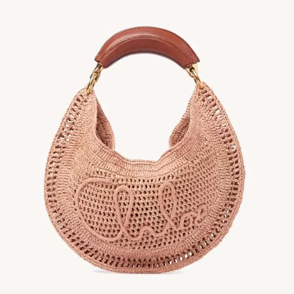Chloe Women Summer Banana Hobo Bag In Raffia-Pink 1 Chloe Women Summer Banana Hobo Bag In Raffia-Pink