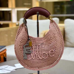 Chloe Women Summer Banana Hobo Bag In Raffia-Pink
