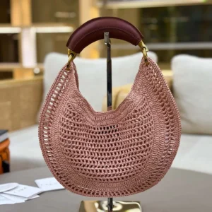 Chloe Women Summer Banana Hobo Bag In Raffia-Pink
