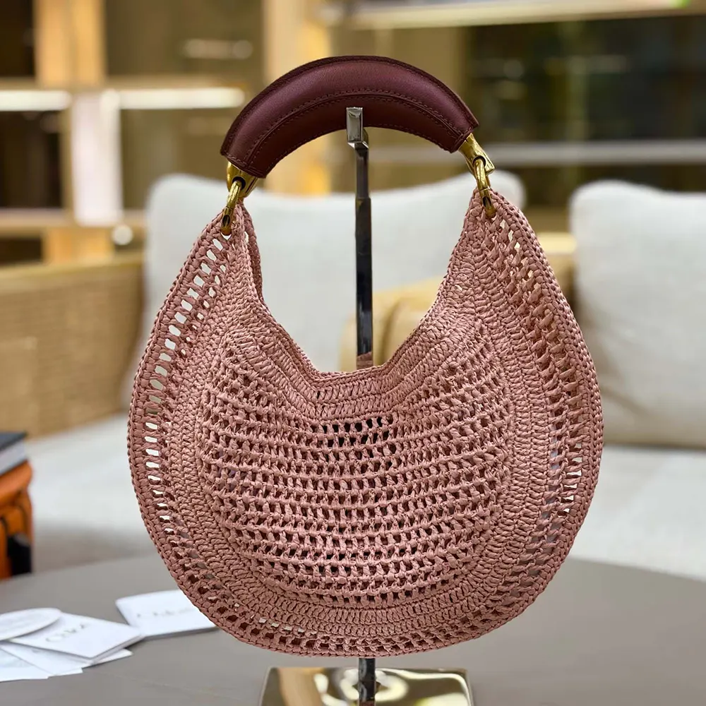 Chloe Women Summer Banana Hobo Bag In Raffia-Pink 4 Chloe Women Summer Banana Hobo Bag In Raffia-Pink