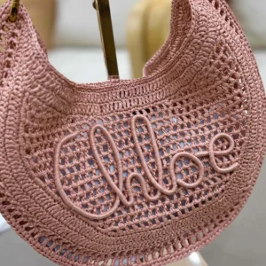 Chloe Women Summer Banana Hobo Bag In Raffia-Pink