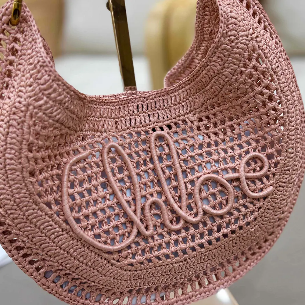Chloe Women Summer Banana Hobo Bag In Raffia-Pink 9 Chloe Women Summer Banana Hobo Bag In Raffia-Pink