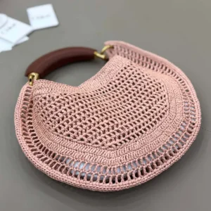 Chloe Women Summer Banana Hobo Bag In Raffia-Pink