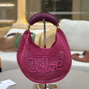 Chloe Women Summer Banana Hobo Bag In Raffia-Rose